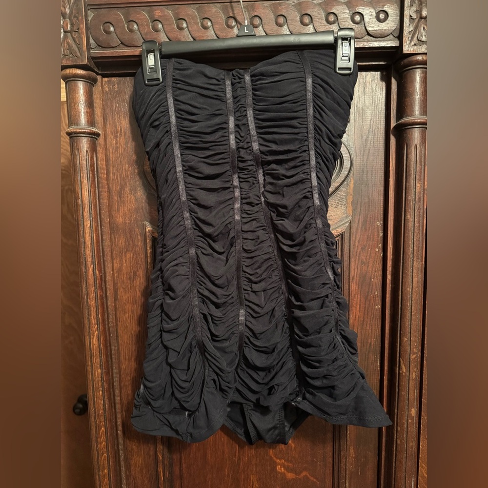 SPANX Black Strapless Piping Hot Corset Ruched Slimming Swimsuit Size 8